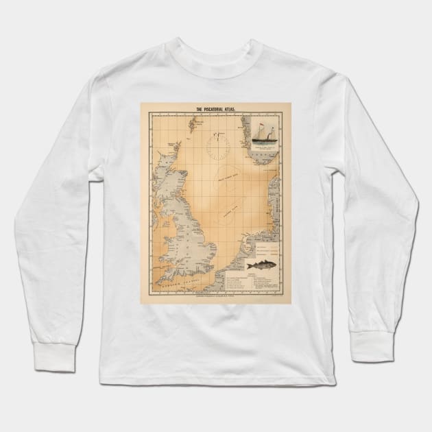 Old English Channel Haddock Concentration Areas Map (1883) Vintage England Fisherman Atlas Long Sleeve T-Shirt by Bravuramedia